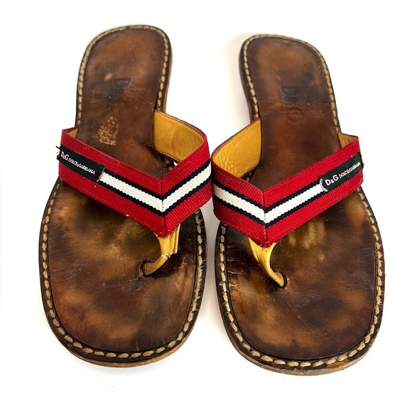 Dolce & Gabbana Shoes - Dolce & Gabbana D&G Striped Thong Sandals 37